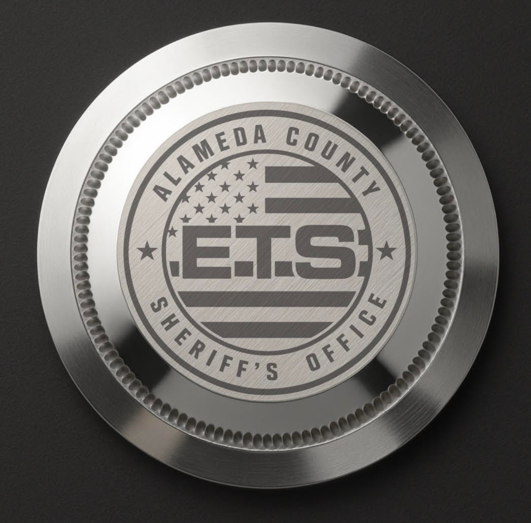 CUSTOM MATTE BLACK DUALTIME, SHERIFF LOGO, SILVER MERC HANDS, BLUE SECOND HAND, BACK ENGRAVING