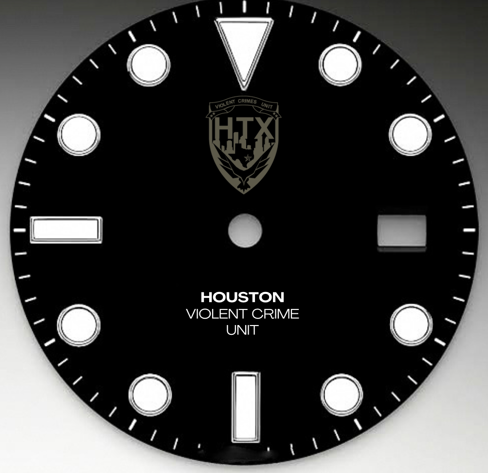 CUSTOM HOUSTON VIOLENT CRIME UNIT BLACK DIVE PRO, sword hands, no cyclops, 3 link, back engraving