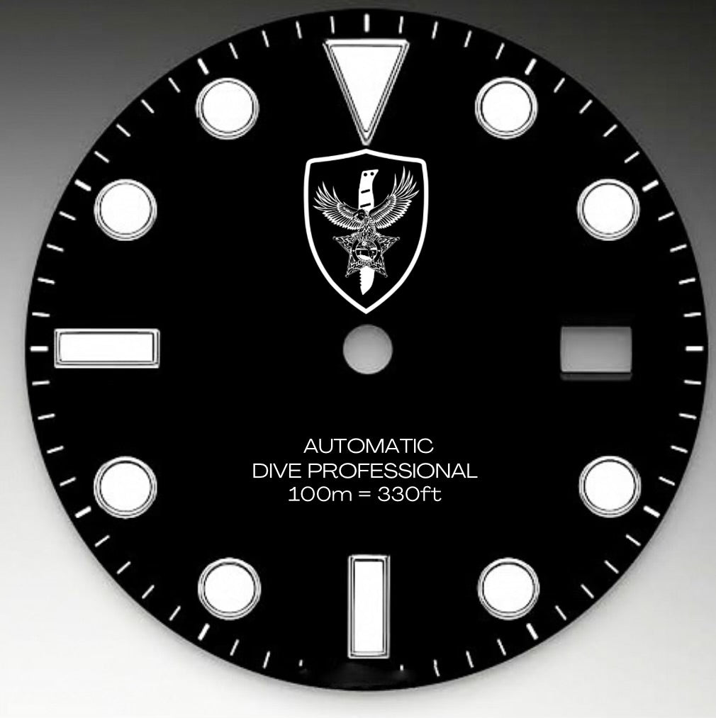 CUSTOM BLACK DIVE PRO, EAGLE KNIFE BADGE LOGO, back engraving