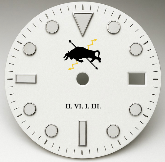 CUSTOM WHITE DIAL RED DIVE PROFESSIONAL, bull logo, back engraving, 3 link