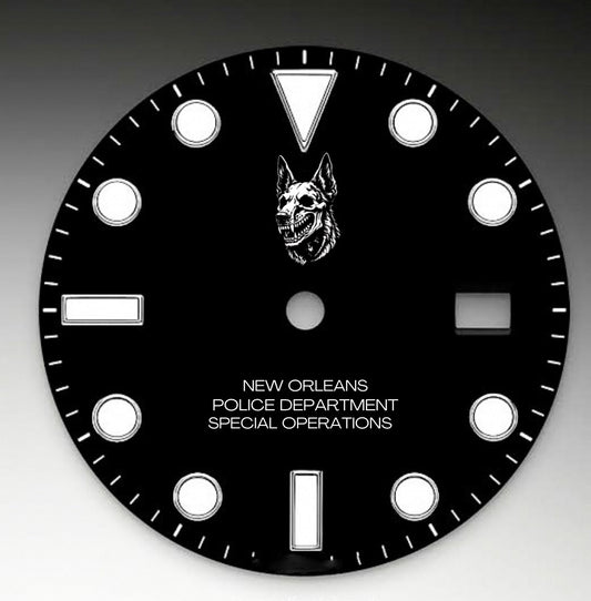 CUSTOM K9 NEW ORLEANS BLACK DIVE PROFESSIONAL, 3 Link, Mercedes Hands, Date, Cyclops