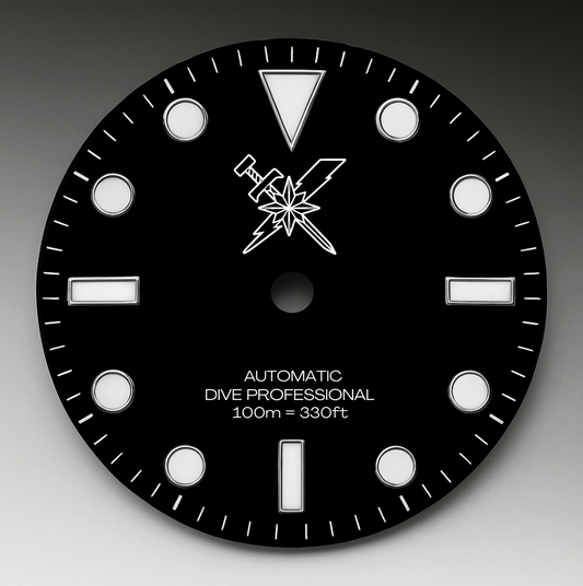 CUSTOM BLACK DIVE PROFESSIONAL, MERC HANDS, SWORD LIGHTING LOGO, NO DATE, BACK ENGRAVING