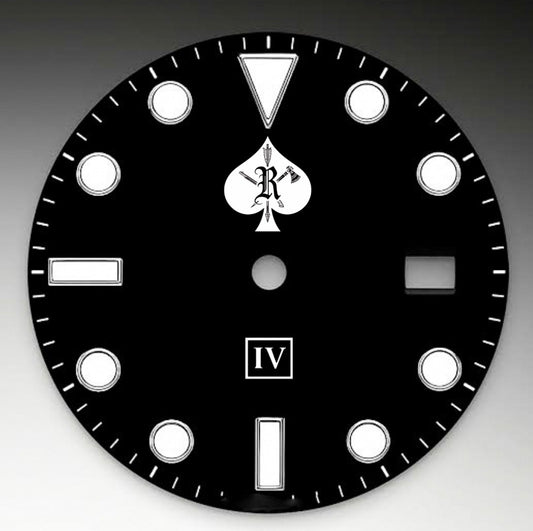 - CUSTOM IV LOGO, GREEN ARABIC BEZEL, MERC HANDS, GREEN SECOND HAND, DATE / CYCLOPS, 3 LINK
