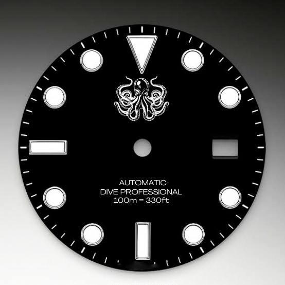 CUSTOM OCTOPUS BLACK DIVE PROFESSIONAL, BACK ENGRAVING, 3 LINK