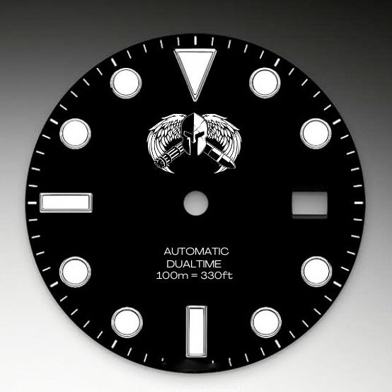 CUSTOM SPRITE DUALTIME, ares dial, back engraving, 3 link bracelet