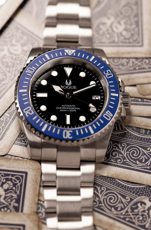 CUSTOM ROGUE BLUE DIVE PROFESSIONAL, NATO STRAP, BACK TRT ENGRAVING