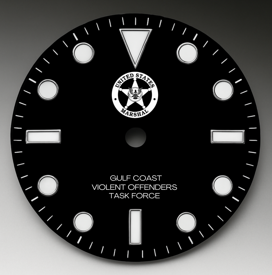 CUSTOM GULF COAST Womens 36mm black classic date 5 link, back engraving